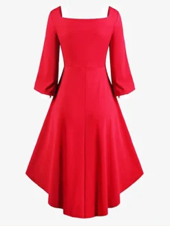 Women‘s Christmas Retro Elegant Vintage Dress Midi Dress Party Patchwork Button Plain Square Neck Long Sleeve Regular Fit Fall Winter 2023 Red S M L XL -Fashion Life Shop cvcaqr1694497707219