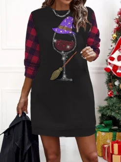 Women‘s Christmas Casual Dress Sweatshirt Dress Mini Dress Warm Fashion Outdoor Holiday Crew Neck Print Geometric Snowman Loose Fit Black Yellow Wine S M L XL XXL -Fashion Life Shop cvpzpx1695175988047