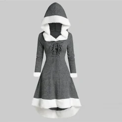 Women's Christmas Hoodie Dress Vintage Dress Midi Dress Green Black Wine Red Gray Long Sleeve Pure Color Patchwork Winter Fall Hooded Vacation Vintage 2022 S M L XL XXL 3XL -Fashion Life Shop cwfnyg1667275376290