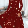 Women's Casual Dress Swing Dress Midi Dress Wine Long Sleeve Star Pocket Winter Fall Spring Crew Neck Fashion Christmas Daily Weekend 2022 S M L XL XXL 3XL