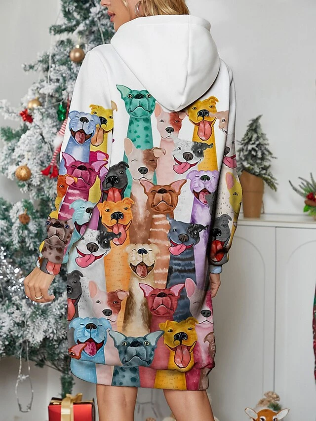 Women's Casual Dress Hoodie Dress Mini Dress Warm Fashion Outdoor Christmas Holiday Hoodie Print Animal Loose Fit Yellow Blue Purple S M L XL XXL 2 Women's Casual Dress Hoodie Dress Mini Dress Warm Fashion Outdoor Christmas Holiday Hoodie Print Animal Loose Fit Yellow Blue Purple S M L XL XXL - Image 2