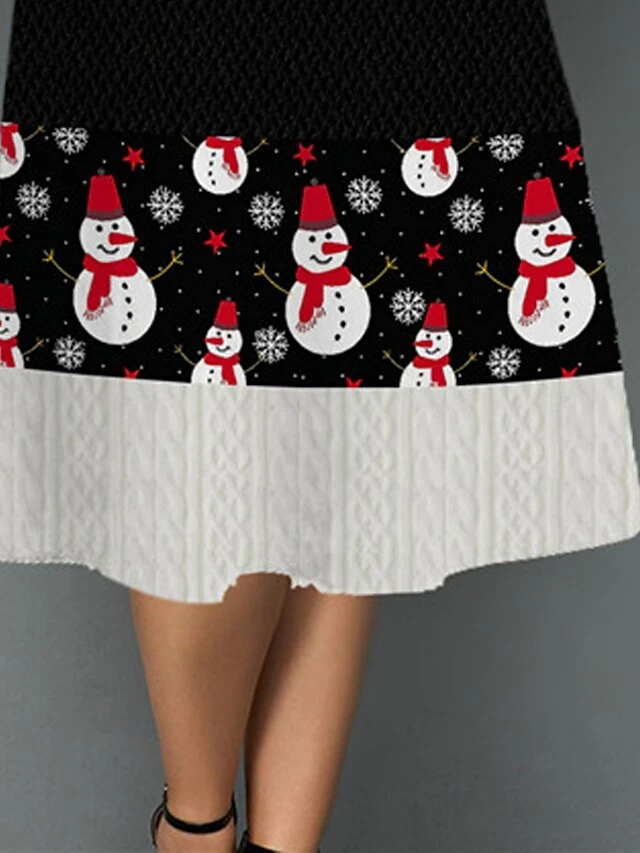 Women's Plus Size Christmas Work Dress Snowman Crew Neck Print 3/4 Length Sleeve Fall Winter Work Elegant Knee Length Dress 2 Women's Plus Size Christmas Work Dress Snowman Crew Neck Print 3/4 Length Sleeve Fall Winter Work Elegant Knee Length Dress - Image 2