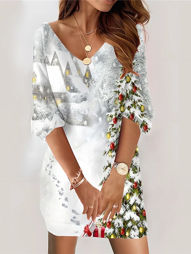 Women‘s Christmas Casual Dress Sweatshirt Dress Mini Dress Fashion Daily Outdoor Vacation V Neck Print Snowman Tree Loose Fit White Blue Green S M L XL XXL 5 Women‘s Christmas Casual Dress Sweatshirt Dress Mini Dress Fashion Daily Outdoor Vacation V Neck Print Snowman Tree Loose Fit White Blue Green S M L XL XXL - Image 5