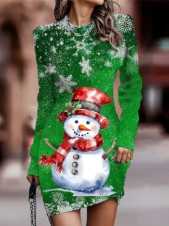 Women's Christmas Dress Sweater Dress Christmas Sweater Dress Mini Dress Ugly Snowflake Outdoor Christmas Daily Holiday Crew Neck Long Sleeve 2023 Regular Fit Wine Blue Green S M L XL XXL 3XL -Fashion Life Shop cxvdvm1695643648717