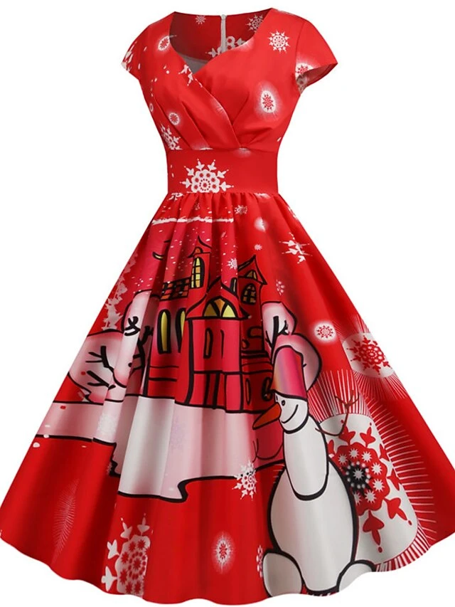 Women's Christmas Knee Length Dress Blue Dusty Blue Royal Blue Black Red Navy Blue Dark Blue Light Blue Short Sleeve Print Print Fall Winter V Neck Casual Vintage2021 S M L XL XXL 3XL 17 Women's Christmas Knee Length Dress Blue Dusty Blue Royal Blue Black Red Navy Blue Dark Blue Light Blue Short Sleeve Print Print Fall Winter V Neck Casual Vintage2021 S M L XL XXL 3XL - Image 17