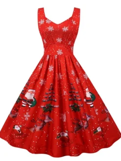 Women's Christmas Knee Length Dress Purple Black Red Navy Blue Light Blue Sleeveless Print Bow Print Fall Winter V Neck Casual Vintage2021 S M L XL XXL 26 Women's Christmas Knee Length Dress Purple Black Red Navy Blue Light Blue Sleeveless Print Bow Print Fall Winter V Neck Casual Vintage2021 S M L XL XXL -Fashion Life Shop cymqop1630043265644