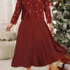 Women's Plus Size Curve Casual Dress Winter Dress Dress Set Floral Mini Dress Long Sleeve Crew Neck Fashion Christmas Wine Fall Winter L XL XXL 3XL 4XL