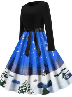 Women's Christmas Knee Length Dress Blue Purple Wine Gray Green Black Red Light Blue Long Sleeve Print Bow Print Fall Winter Round Neck Casual Vintage2021 S M L XL XXL 38 Women's Christmas Knee Length Dress Blue Purple Wine Gray Green Black Red Light Blue Long Sleeve Print Bow Print Fall Winter Round Neck Casual Vintage2021 S M L XL XXL -Fashion Life Shop czdgor1629971949577