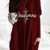 Women's Christmas Casual Dress T Shirt Dress Tee Dress Shift Dress Mini Dress Green Wine Dark Gray Long Sleeve Letter Pocket Winter Fall Autumn Crew Neck Fashion Daily Date Loose Fit 2022 XXS XS S M