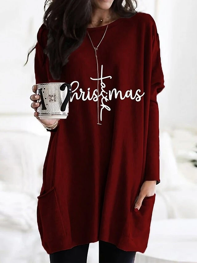 Women's Christmas Casual Dress T Shirt Dress Tee Dress Shift Dress Mini Dress Green Wine Dark Gray Long Sleeve Letter Pocket Winter Fall Autumn Crew Neck Fashion Daily Date Loose Fit 2022 XXS XS S M 1 Women's Christmas Casual Dress T Shirt Dress Tee Dress Shift Dress Mini Dress Green Wine Dark Gray Long Sleeve Letter Pocket Winter Fall Autumn Crew Neck Fashion Daily Date Loose Fit 2022 XXS XS S M