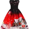 Women's Christmas Swing Dress Vintage Dress Midi Dress Blue Purple Fuchsia Red Sleeveless Santa Claus Backless Print Winter Fall Halter Neck Vacation Stylish Elegant 2022 S M L XL XXL