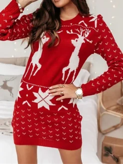 Women‘s Christmas Sweater Dress Jumper Dress Winter Dress Fashion Ugly Christmas Outdoor Christmas Daily Vacation Crew Neck Long Sleeve Button 2023 Loose Fit Wine S M L XL 8 Women‘s Christmas Sweater Dress Jumper Dress Winter Dress Fashion Ugly Christmas Outdoor Christmas Daily Vacation Crew Neck Long Sleeve Button 2023 Loose Fit Wine S M L XL -Fashion Life Shop damomu1694602179932