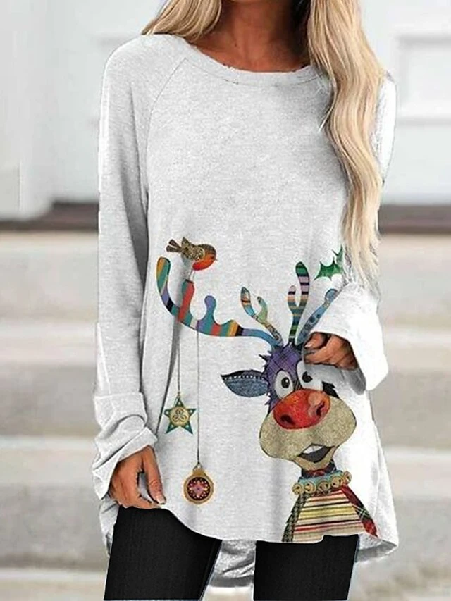 Women's Casual Dress Christmas Dress T Shirt Dress Tee Dress Cat Santa Claus Print Crew Neck Mini Dress Fashion Streetwear Outdoor Christmas Long Sleeve Loose Fit Red Beige Gray Fall Winter S M L XL 3 Women's Casual Dress Christmas Dress T Shirt Dress Tee Dress Cat Santa Claus Print Crew Neck Mini Dress Fashion Streetwear Outdoor Christmas Long Sleeve Loose Fit Red Beige Gray Fall Winter S M L XL - Image 3