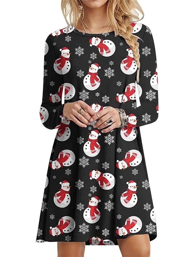 Women's Casual Dress Christmas Dress T Shirt Dress Tee Dress Snowman Christmas Tree Print Crew Neck Mini Dress Fashion Streetwear Outdoor Christmas Long Sleeve Loose Fit Black White Dark Red Fall 6 Women's Casual Dress Christmas Dress T Shirt Dress Tee Dress Snowman Christmas Tree Print Crew Neck Mini Dress Fashion Streetwear Outdoor Christmas Long Sleeve Loose Fit Black White Dark Red Fall - Image 6