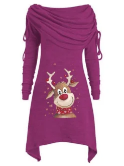 Women‘s Plus Size Christmas Tops Hoodie Sweatshirt Tree Color Gradient Print Long Sleeve Hooded Streetwear Daily Polyester Fall Winter Black -Fashion Life Shop dbnluz1670553586562