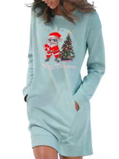 Women's Christmas Hoodie Dress Winter Dress Light Blue Grey White Long Sleeve Letter Santa Claus Tree Pocket Print Winter Fall Crew Neck Stylish Casual Loose Fit 2022 S M L XL 2XL / Cotton 9 Women's Christmas Hoodie Dress Winter Dress Light Blue Grey White Long Sleeve Letter Santa Claus Tree Pocket Print Winter Fall Crew Neck Stylish Casual Loose Fit 2022 S M L XL 2XL / Cotton -Fashion Life Shop dcqptb1666927894005
