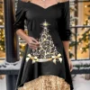 Women's Casual Dress Christmas Dress Velvet Dress Christmas Tree Patchwork Layered Strap Mini Dress Fashion Modern Outdoor Christmas Long Sleeve Regular Fit Black Fall Winter S M L XL XXL