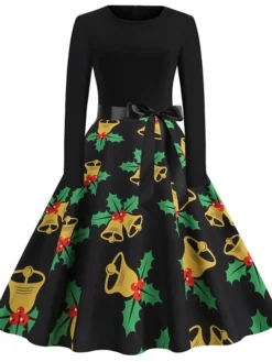 Women's Christmas Casual Dress Swing Dress Vintage Dress Midi Dress Green Blue Light Red Long Sleeve Santa Claus Bow Winter Fall Autumn V Neck Slim 2022 S M L XL XXL 3XL -Fashion Life Shop dedcyz1666776947166