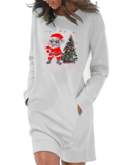 Women's Christmas Hoodie Dress Winter Dress Light Blue Grey White Long Sleeve Letter Santa Claus Tree Pocket Print Winter Fall Crew Neck Stylish Casual Loose Fit 2022 S M L XL 2XL / Cotton 11 Women's Christmas Hoodie Dress Winter Dress Light Blue Grey White Long Sleeve Letter Santa Claus Tree Pocket Print Winter Fall Crew Neck Stylish Casual Loose Fit 2022 S M L XL 2XL / Cotton -Fashion Life Shop desevf1666927894611