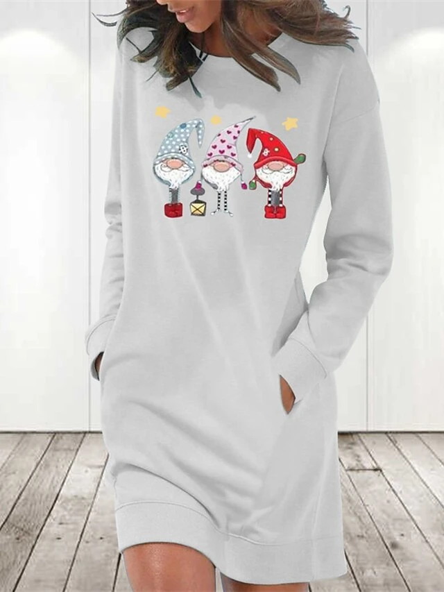 Women's Christmas Hoodie Dress Winter Dress Light Blue Grey White Long Sleeve Santa Claus Pocket Print Winter Fall Crew Neck Stylish Casual Loose Fit 2022 S M L XL 2XL / Cotton 3 Women's Christmas Hoodie Dress Winter Dress Light Blue Grey White Long Sleeve Santa Claus Pocket Print Winter Fall Crew Neck Stylish Casual Loose Fit 2022 S M L XL 2XL / Cotton - Image 3