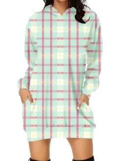 Women's Casual Dress Christmas Dress Hoodie Dress Print Pocket Print Hooded Mini Dress Active Fashion Outdoor Home Long Sleeve Regular Fit Light Pink White Light Green Spring Fall S M L XL XXL -Fashion Life Shop dghvpn1695112340953