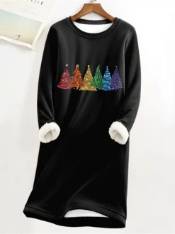 Women's Christmas Dress Sweatshirt Dress Mini Dress Warm Fashion Outdoor Christmas Vacation Crew Neck Print Christmas Tree Loose Fit Black S M L XL XXL