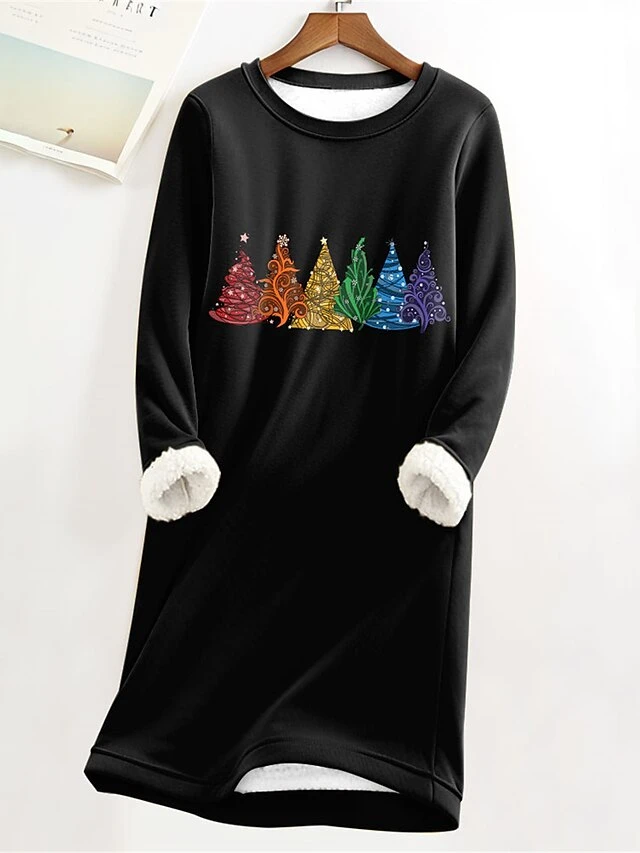 Women's Christmas Dress Sweatshirt Dress Mini Dress Warm Fashion Outdoor Christmas Vacation Crew Neck Print Christmas Tree Loose Fit Black S M L XL XXL 1 Women's Christmas Dress Sweatshirt Dress Mini Dress Warm Fashion Outdoor Christmas Vacation Crew Neck Print Christmas Tree Loose Fit Black S M L XL XXL