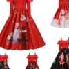 Women's Christmas Vintage DressKnee Length Dress Wine Light Red Red White Black Long Sleeve Santa Claus Elk Snowman Cold Shoulder Print Fall Winter Spaghetti Strap Vacation Vintage 2022