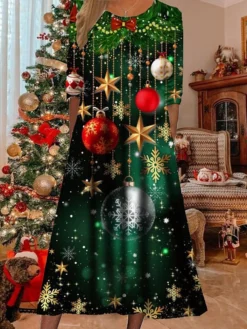 Women's Christmas Casual Dress Swing Dress Midi Dress Midi Dress Black Blue Navy Blue Half Sleeve Snowman Pocket Winter Fall Autumn Round Neck Fashion Christmas Daily 2022 S M L XL XXL 3XL -Fashion Life Shop dimknn1668404125375