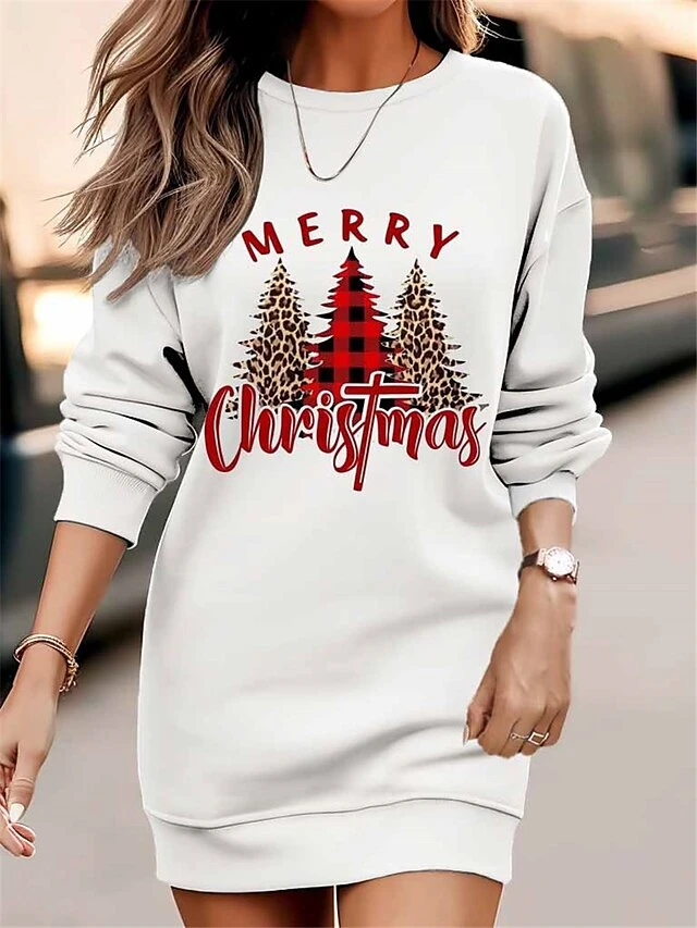 Women‘s Christmas Casual Dress Sweatshirt Dress Mini Dress Warm Fashion Outdoor Holiday Crew Neck Print Santa Claus Tree Loose Fit White Red Brown S M L XL XXL 2 Women‘s Christmas Casual Dress Sweatshirt Dress Mini Dress Warm Fashion Outdoor Holiday Crew Neck Print Santa Claus Tree Loose Fit White Red Brown S M L XL XXL - Image 2