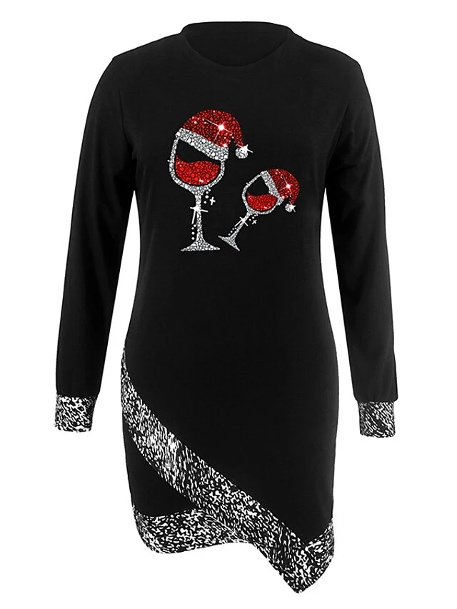 Women‘s Christmas Casual Dress Shift Dress Sheath Dress Mini Dress Black And White Black Gray Black And White Stripes Long Sleeve Elk Patchwork Winter Fall Autumn Crew Neck Fashion Date 2022 S M L XL 7 Women‘s Christmas Casual Dress Shift Dress Sheath Dress Mini Dress Black And White Black Gray Black And White Stripes Long Sleeve Elk Patchwork Winter Fall Autumn Crew Neck Fashion Date 2022 S M L XL - Image 7