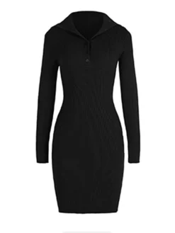 Women's Sweater Dress Casual Dress Winter Dress Mini Dress Button Outdoor Christmas Daily Fashion Streetwear Shirt Collar Long Sleeve 2023 Slim Black Pink Orange Color S M L XL Size -Fashion Life Shop dmyfon1697802286980