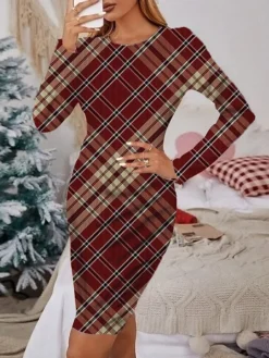 Women's Christmas Casual Dress Print Dress Blue Wine Light Red Orange Red Long Sleeve ElkTree Snowflake Print Winter Autumn Crew Neck Fashion Casual Fall Dress 2022 S M L XL 2XL 3XL 4XL 5XL 6XL -Fashion Life Shop dntvro1666064407680