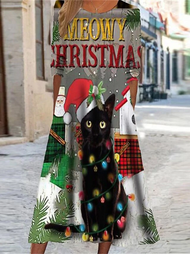 Women's Christmas Casual Dress Swing Dress Midi Dress Midi Dress Green Khaki Beige Long Sleeve Plaid Pocket Winter Fall Autumn Round Neck Fashion Christmas Daily 2022 S M L XL XXL 3XL 2 Women's Christmas Casual Dress Swing Dress Midi Dress Midi Dress Green Khaki Beige Long Sleeve Plaid Pocket Winter Fall Autumn Round Neck Fashion Christmas Daily 2022 S M L XL XXL 3XL - Image 2