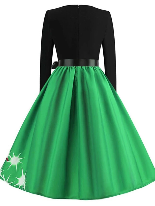 Women's Christmas Swing DressKnee Length Dress Green Blue Purple Red Long Sleeve Print Snowflake Bow Print Fall Winter Crew Neck Stylish 2022 S M L XL 2XL 8 Women's Christmas Swing DressKnee Length Dress Green Blue Purple Red Long Sleeve Print Snowflake Bow Print Fall Winter Crew Neck Stylish 2022 S M L XL 2XL - Image 8