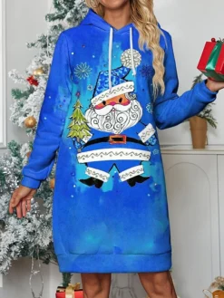 Women's Casual Dress Hoodie Dress Mini Dress Warm Fashion Outdoor Christmas Holiday Hoodie Print Santa Claus Loose Fit Red Blue Fuchsia S M L XL XXL -Fashion Life Shop dpkxak1696829317710
