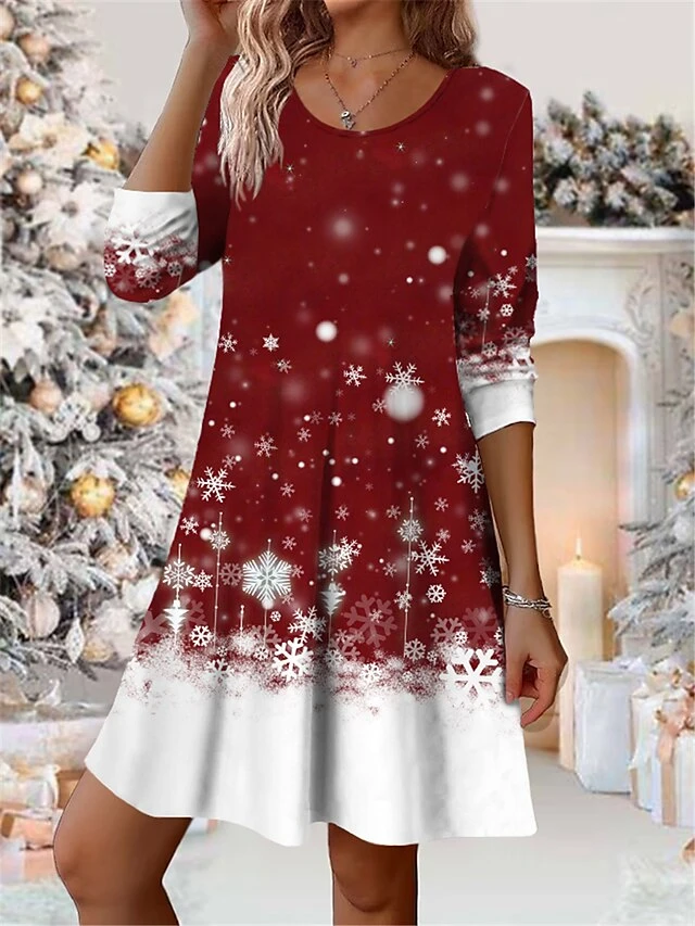 Women's Casual Dress Christmas Dress Winter Dress Santa Claus Snowman Print V Neck Mini Dress Fashion Streetwear Outdoor Christmas Long Sleeve Loose Fit White Dark Red Wine Fall Winter S M L XL XXL 4 Women's Casual Dress Christmas Dress Winter Dress Santa Claus Snowman Print V Neck Mini Dress Fashion Streetwear Outdoor Christmas Long Sleeve Loose Fit White Dark Red Wine Fall Winter S M L XL XXL - Image 4