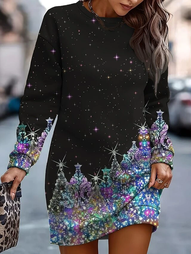 Women‘s Christmas Casual Dress Sweatshirt Dress Mini Dress Warm Fashion Outdoor Holiday Crew Neck Print Santa Claus Snowman Tree Loose Fit Black White Red S M L XL XXL 2 Women‘s Christmas Casual Dress Sweatshirt Dress Mini Dress Warm Fashion Outdoor Holiday Crew Neck Print Santa Claus Snowman Tree Loose Fit Black White Red S M L XL XXL - Image 2