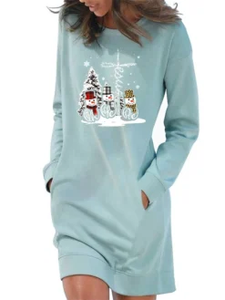 Women's Casual Dress Sweatshirt Dress Winter Dress Mini Dress Light Blue White Grey Long Sleeve Snowman Pocket Fall Winter Autumn Crew Neck Stylish Christmas Loose Fit 2023 S M L XL 2XL -Fashion Life Shop duzdyy1666927511937