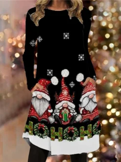 Women's Christmas Casual Dress T Shirt Dress Tee Dress Mini Dress Blue Wine Navy Blue White Black Long Sleeve Santa Claus Elk Snowman Pocket Print Winter Fall Crew Neck Vacation Casual 2022 S M L XL -Fashion Life Shop dvehsj1666761975501