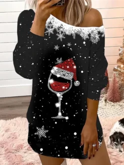 Women's Casual Dress Christmas Dress Sweatshirt Dress Ombre Marble Print Print One Shoulder Mini Dress Fashion Streetwear Outdoor Christmas Long Sleeve Loose Fit Black And White Black Pink Fall Winter