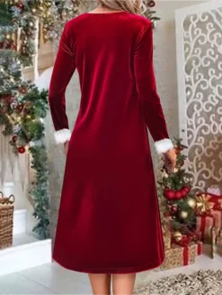 Women's Winter Dress Christmas Dress Velvet Dress Midi Dress Patchwork Fake Two Piece Christmas Daily Date Fashion Modern V Neck Long Sleeve 2023 Regular Fit Wine Color S M L XL XXL Size 5 Women's Winter Dress Christmas Dress Velvet Dress Midi Dress Patchwork Fake Two Piece Christmas Daily Date Fashion Modern V Neck Long Sleeve 2023 Regular Fit Wine Color S M L XL XXL Size -Fashion Life Shop dxgvik1696754064579