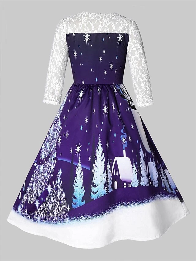 Women's Casual Dress Christmas Dress Winter Dress Snowman Snowflake Lace Patchwork Crew Neck Midi Dress Fashion Classic Outdoor Christmas Long Sleeve Regular Fit Blue Fall Winter S M L XL XXL 2 Women's Casual Dress Christmas Dress Winter Dress Snowman Snowflake Lace Patchwork Crew Neck Midi Dress Fashion Classic Outdoor Christmas Long Sleeve Regular Fit Blue Fall Winter S M L XL XXL - Image 2