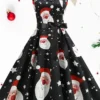 Women's Christmas Party Dress Lace Dress Midi Dress Black Sleeveless Santa Claus Print Hat Lace Ruched Bow Winter Fall Crew Neck Vintage Party 2022 S M L XL 2XL