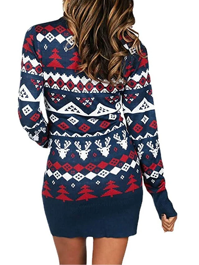 Women‘s Christmas Sweater Dress Jumper Dress Winter Dress Fashion Tree Deer Outdoor Christmas Daily Vacation Crew Neck Long Sleeve Patchwork 2023 Regular Fit Red Blue S M L 5 Women‘s Christmas Sweater Dress Jumper Dress Winter Dress Fashion Tree Deer Outdoor Christmas Daily Vacation Crew Neck Long Sleeve Patchwork 2023 Regular Fit Red Blue S M L - Image 5