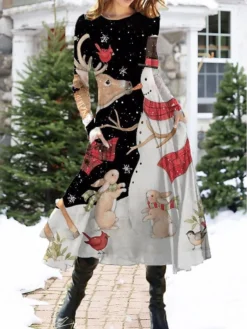 Women's Christmas Casual Dress Swing Dress Midi Dress Red Long Sleeve Santa Claus Pocket Winter Fall Autumn Fashion Daily Weekend 2022 S M L XL XXL 3XL -Fashion Life Shop ebrclf1668071643621