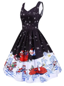 Women's Christmas Knee Length Dress Purple Black Red Navy Blue Light Blue Sleeveless Print Bow Print Fall Winter V Neck Casual Vintage2021 S M L XL XXL 33 Women's Christmas Knee Length Dress Purple Black Red Navy Blue Light Blue Sleeveless Print Bow Print Fall Winter V Neck Casual Vintage2021 S M L XL XXL -Fashion Life Shop ebxlmb1630043269389