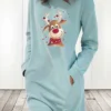 Women's Christmas Hoodie Dress Winter Dress Light Blue Grey White Long Sleeve Elk Pocket Print Winter Fall Crew Neck Stylish Casual Loose Fit 2022 S M L XL 2XL / Cotton
