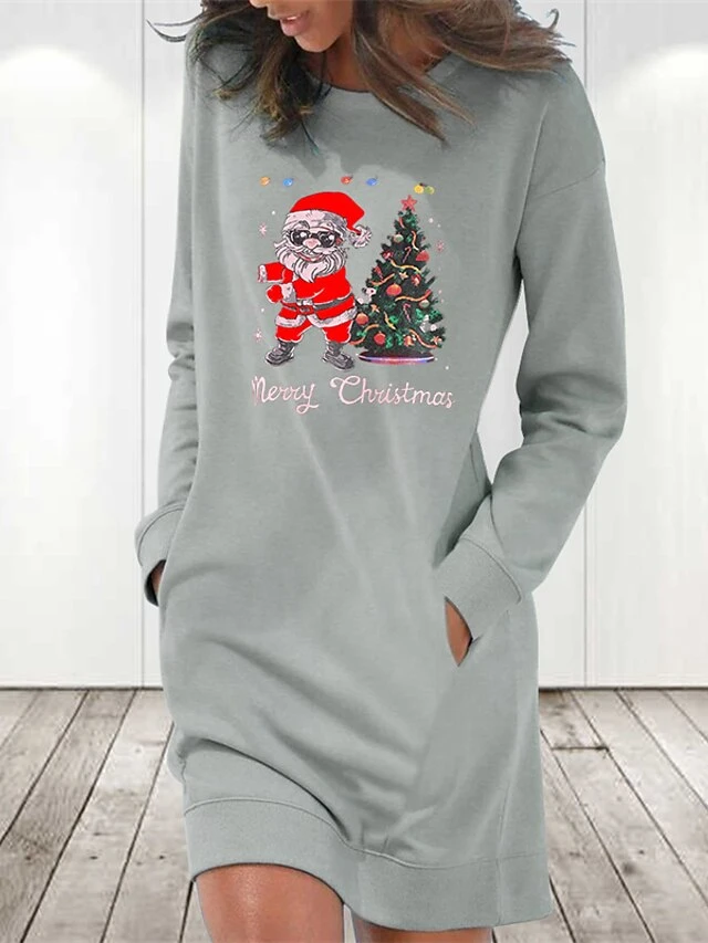 Women's Christmas Hoodie Dress Winter Dress Light Blue Grey White Long Sleeve Letter Santa Claus Tree Pocket Print Winter Fall Crew Neck Stylish Casual Loose Fit 2022 S M L XL 2XL / Cotton 2 Women's Christmas Hoodie Dress Winter Dress Light Blue Grey White Long Sleeve Letter Santa Claus Tree Pocket Print Winter Fall Crew Neck Stylish Casual Loose Fit 2022 S M L XL 2XL / Cotton - Image 2