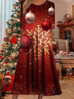 Women's Christmas Casual Dress Swing Dress Midi Dress Midi Dress Black Blue Navy Blue Half Sleeve Snowman Pocket Winter Fall Autumn Round Neck Fashion Christmas Daily 2022 S M L XL XXL 3XL -Fashion Life Shop efljgn1668404127611